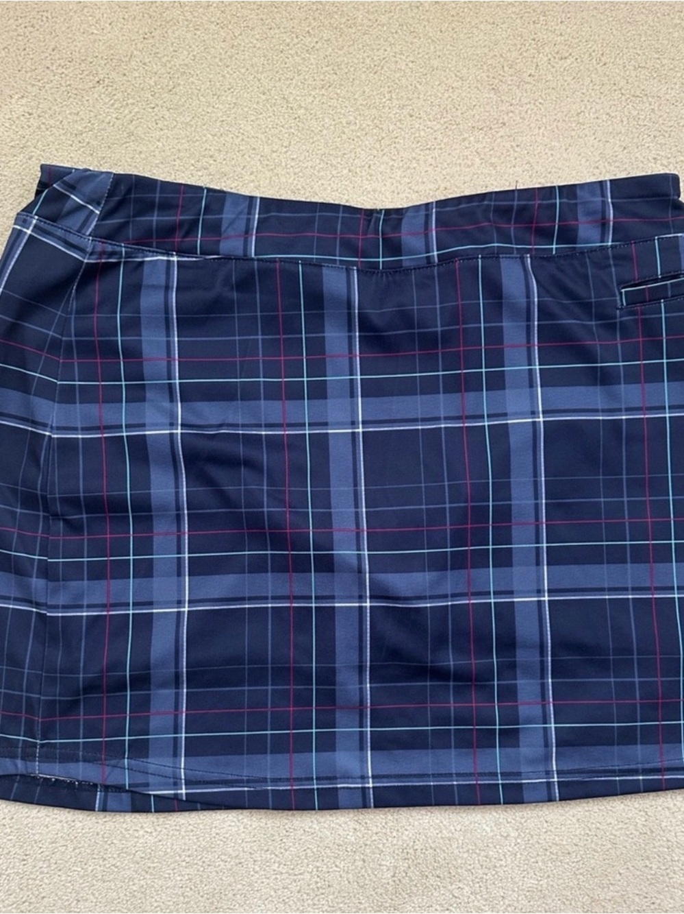 Pebble Beach Navy Plaid Mini Skirt with Blue and Burgundy Stripes